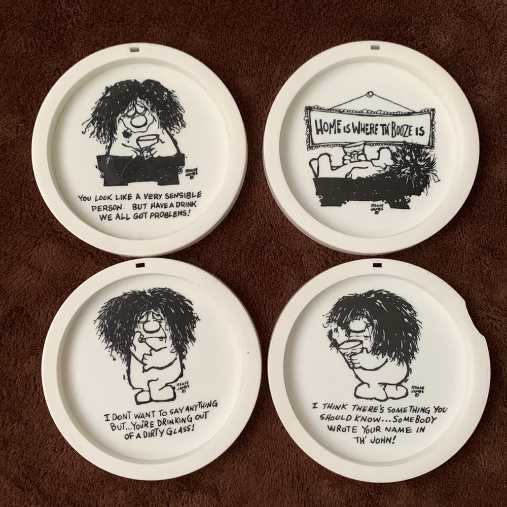 Vintage Cole Reese James Bar Drink Coasters 1960s Funny Cartoon MCM Collectible